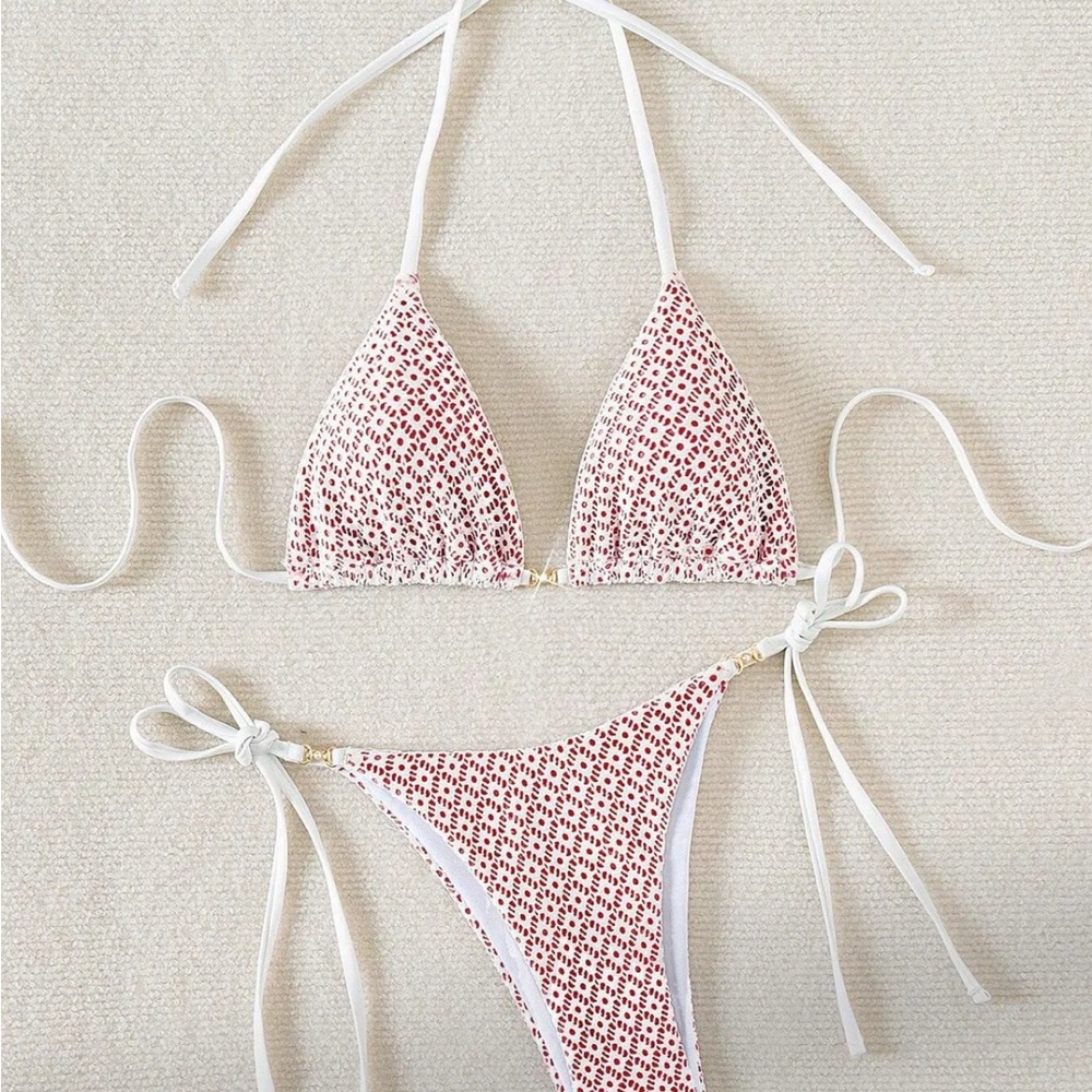 White & blue Patterned Triangle Bikini Set - Picture 2 of 2